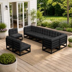 Comfortable 9 Piece Black Lounge Set for Your Garden
