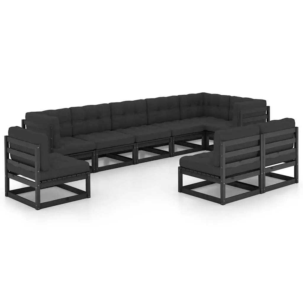 Garden Lounge Set 9 Piece Outdoor Furniture Modular Black with Cushions