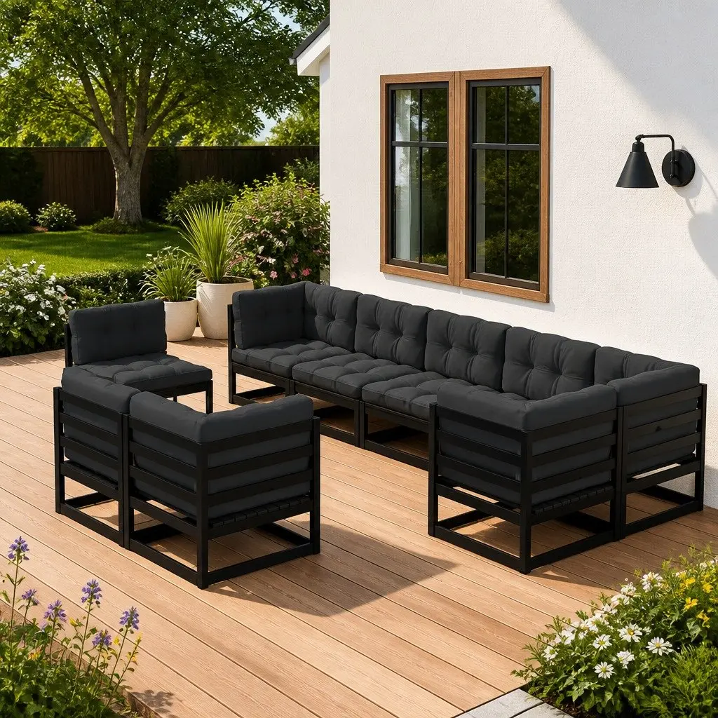Garden Lounge Set 9 Piece Outdoor Furniture Solid Pinewood Black