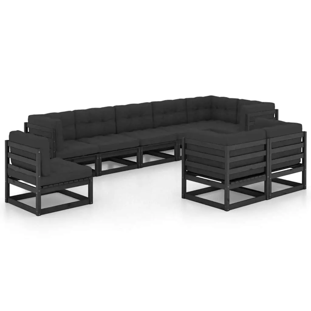 Garden Lounge Set 9 Piece Outdoor Furniture Solid Pinewood Black