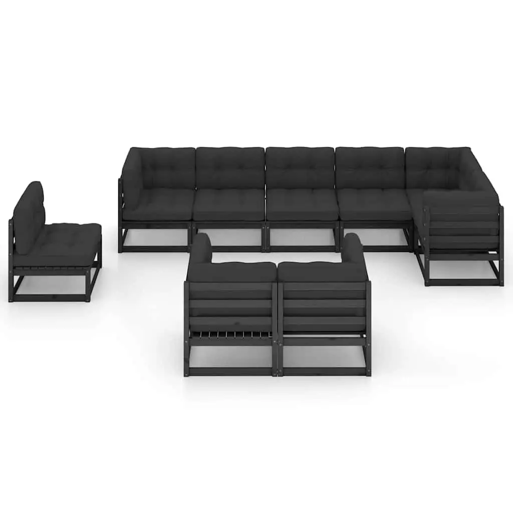 Garden Lounge Set 9 Piece Outdoor Furniture Solid Pinewood Black
