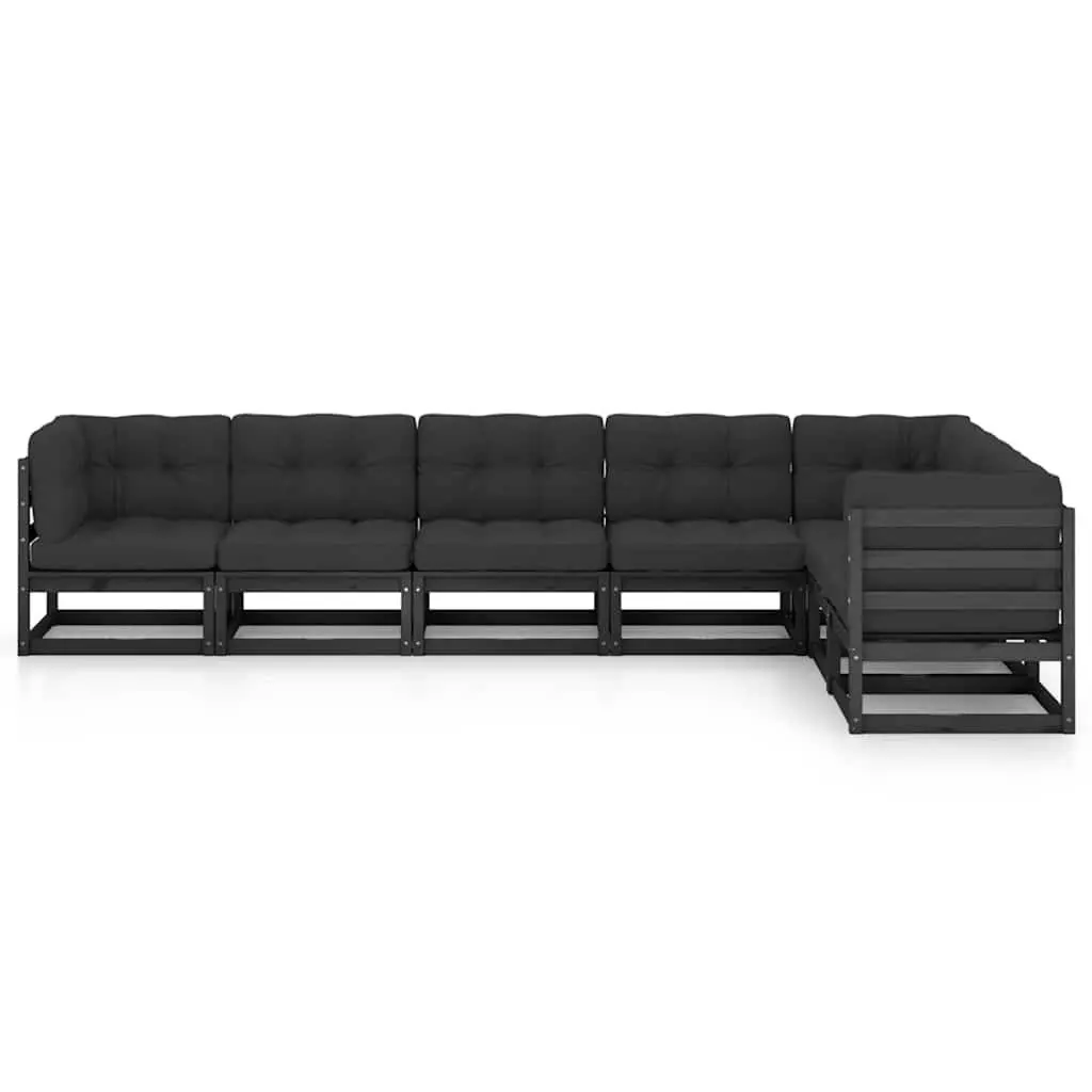 7 Piece Garden Lounge Set Outdoor Furniture Sofa Seating Cushions Black