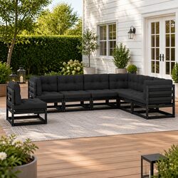 Stylish Black 7 Piece Garden Lounge Set with Cushions