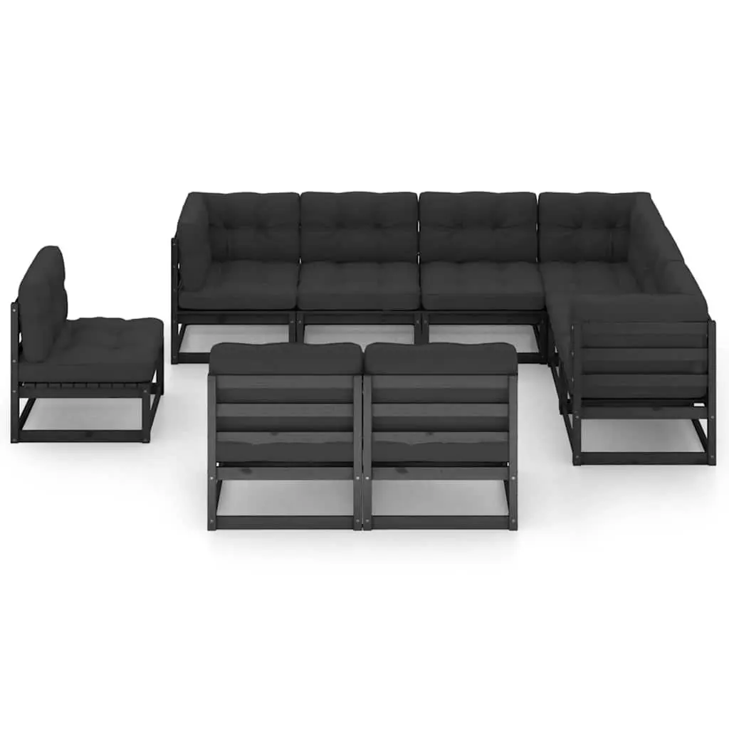 9 Piece Garden Lounge Set Outdoor Furniture Cushions Black Pinewood Sofa
