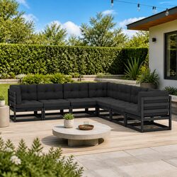 Comfortable 7 Piece Black Pinewood Garden Set