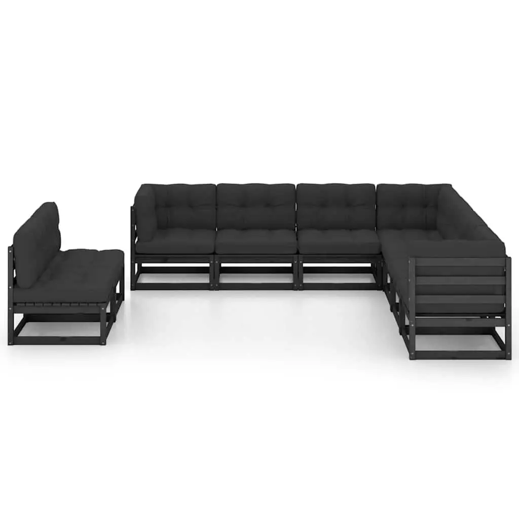 9 Piece Garden Lounge Set Outdoor Furniture with Cushions Black Solid Wood
