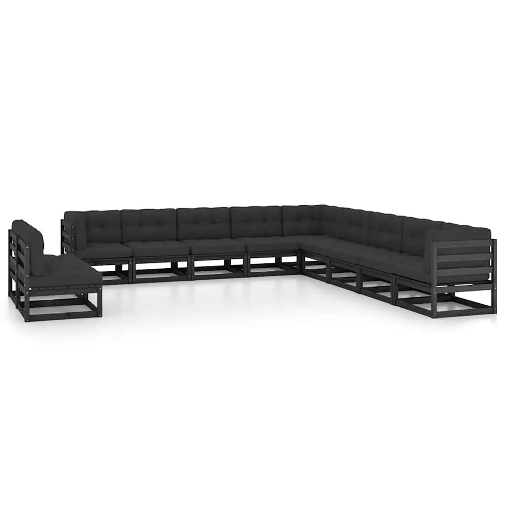 11 Piece Garden Lounge Set Cushions Solid Pinewood Outdoor Furniture Black