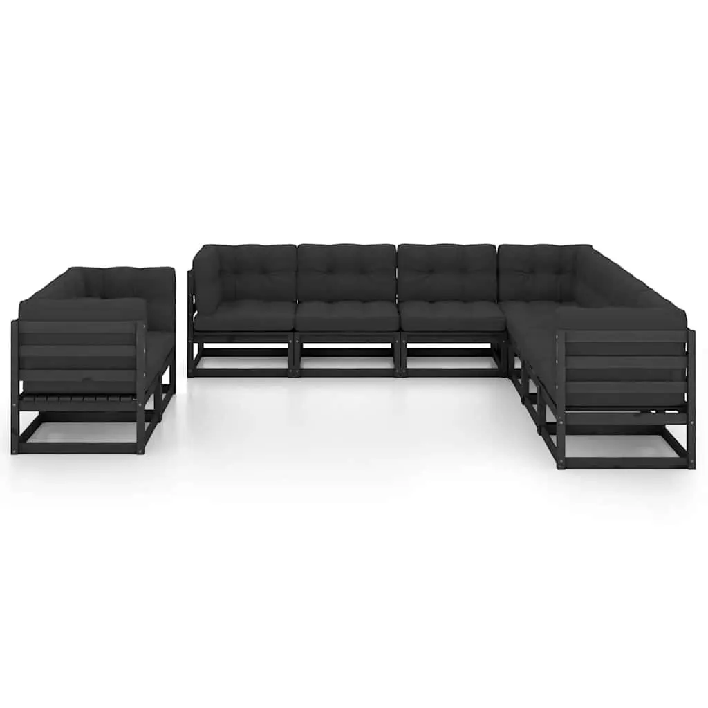 9 Piece Garden Lounge Set Outdoor Sofa Cushions Black Pinewood