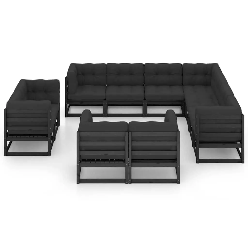 11 Piece Garden Lounge Set Outdoor Sofa Cushions Black Pinewood