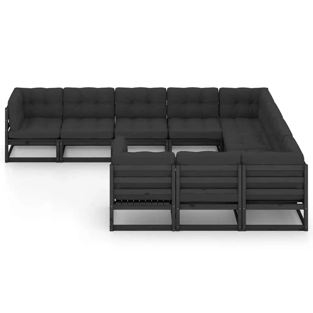 Garden Lounge Set Outdoor Furniture 10 Piece Cushions Black Pinewood Sofa