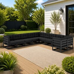 10 Piece Black Outdoor Lounge Set - Solid Pinewood