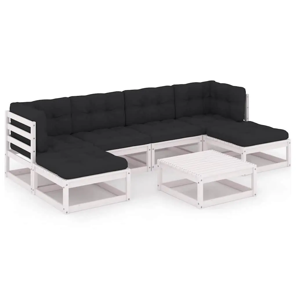 7 Piece Outdoor Lounge Set Garden Furniture Solid Pinewood White with Cushions