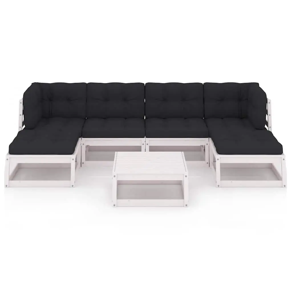 7 Piece Outdoor Lounge Set Garden Furniture Solid Pinewood White with Cushions