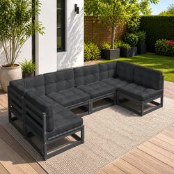 Comfortable Black Pinewood 6 Piece Outdoor Lounge Set