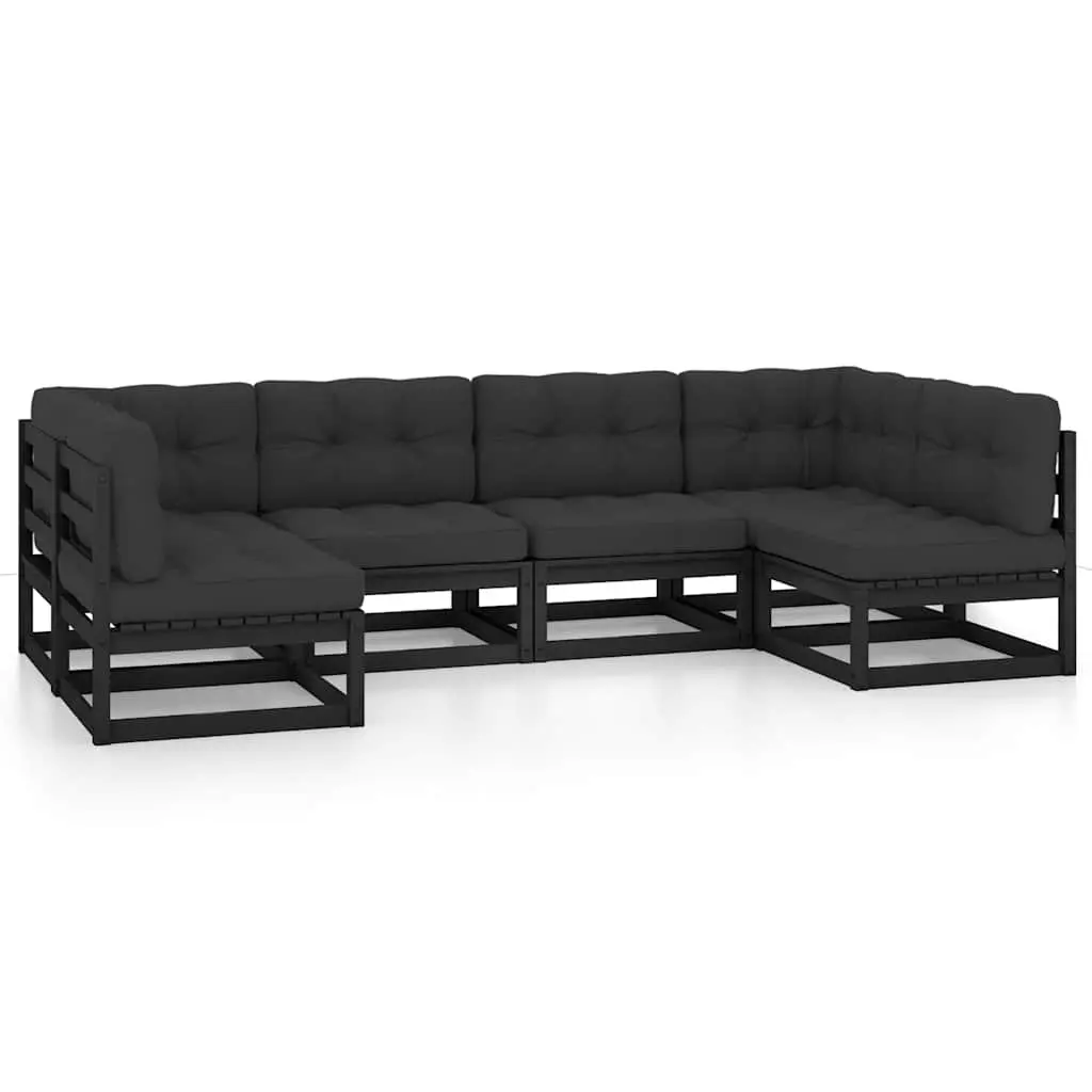 Garden Lounge Set 6 Piece Outdoor Furniture Pinewood Black with Cushions