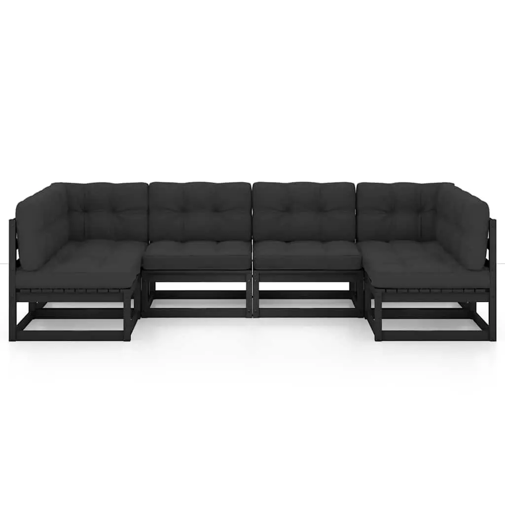 Garden Lounge Set 6 Piece Outdoor Furniture Pinewood Black with Cushions