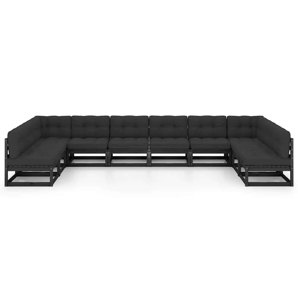 Garden Lounge Set 10 Piece Outdoor Furniture Black Solid Wood Sofa with Cushions