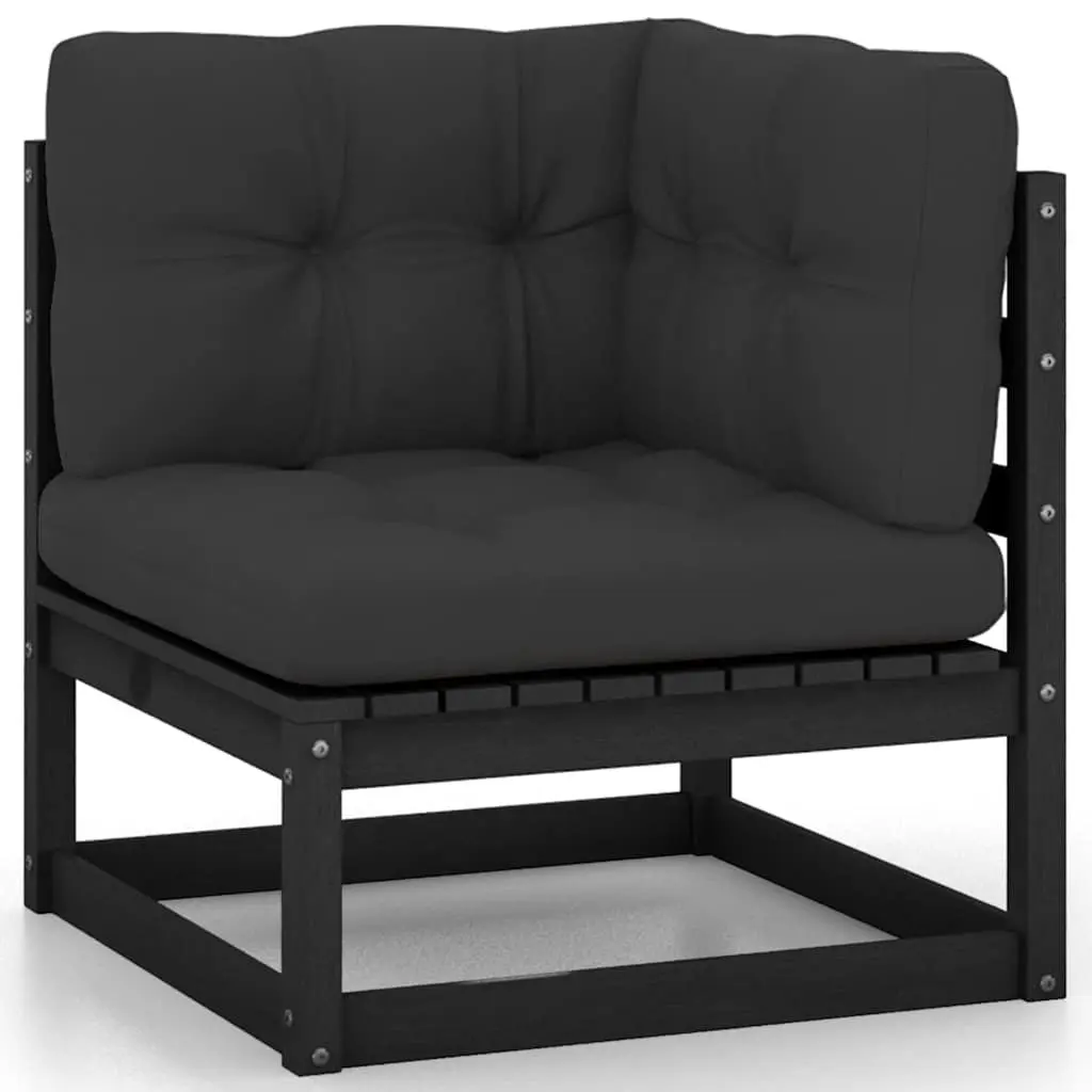 Garden Lounge Set 10 Piece Outdoor Furniture Black Solid Wood Sofa with Cushions