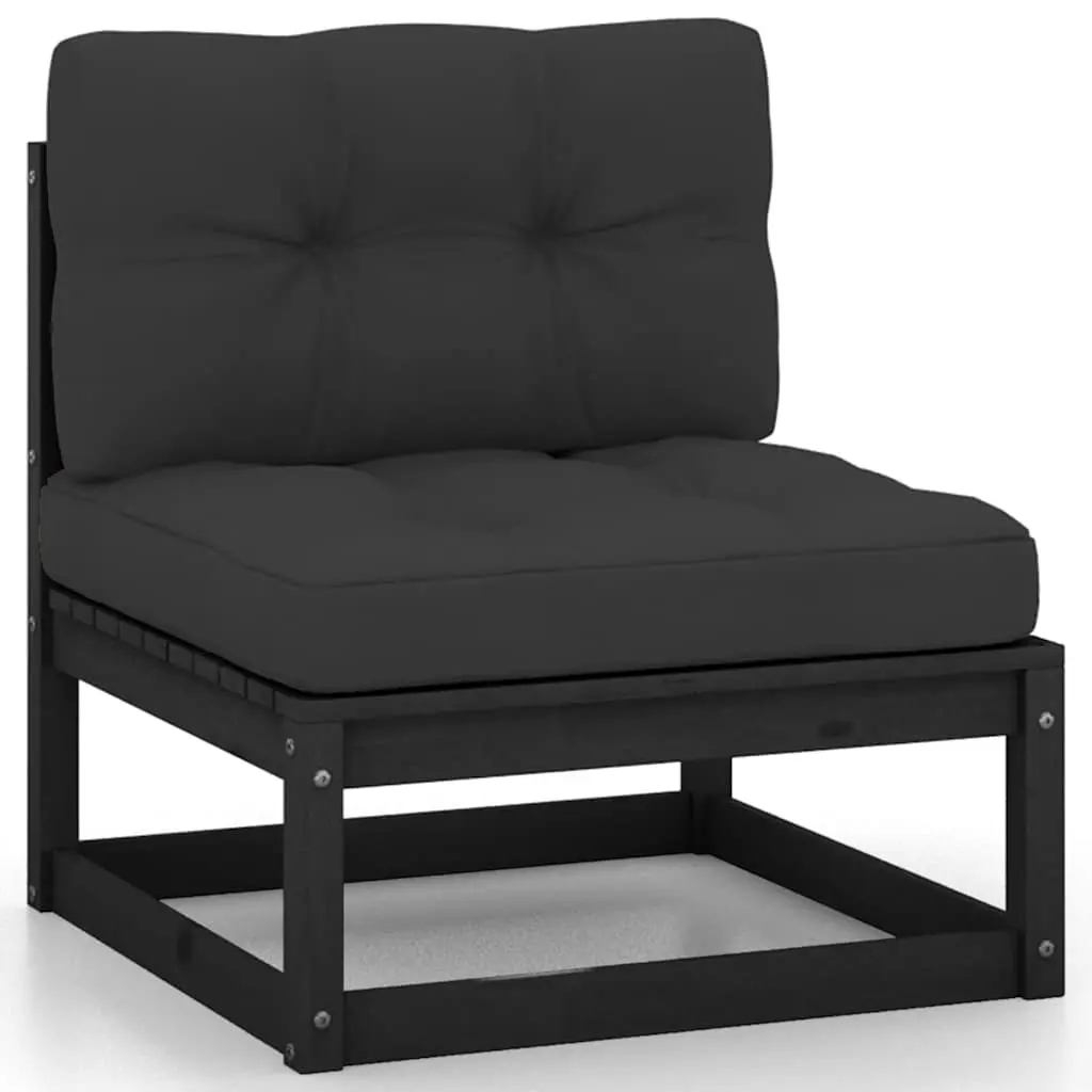 Garden Lounge Set 10 Piece Outdoor Furniture Black Solid Wood Sofa with Cushions