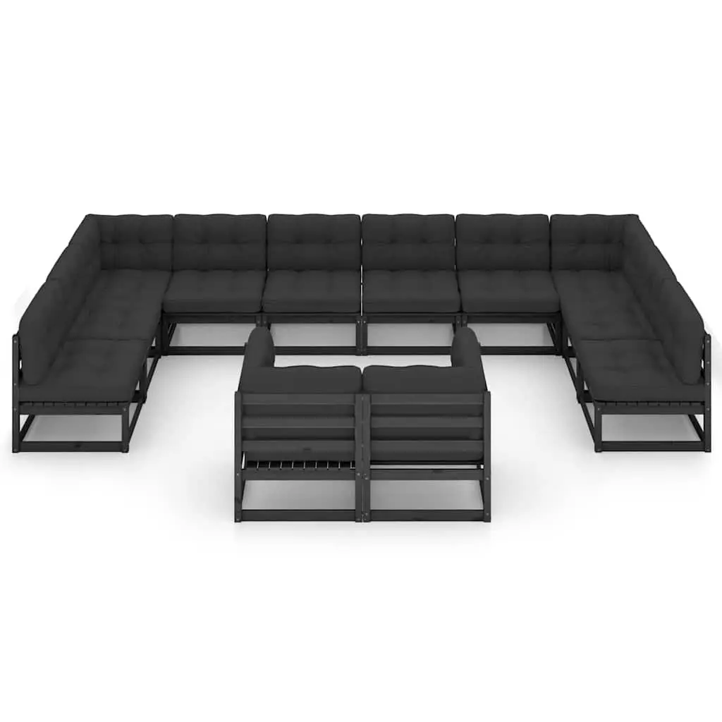 12 Piece Garden Lounge Set Outdoor Sofa with Cushions Black