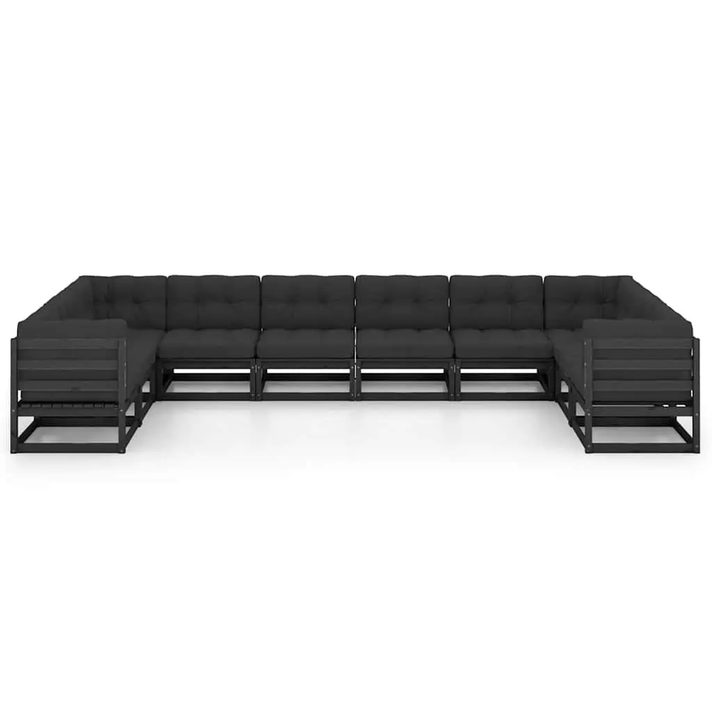 Garden Lounge Set 10 Piece Outdoor Furniture with Cushions Black Solid Wood