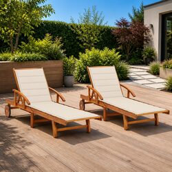 Sun Loungers 2 pcs with Cushions Solid Wood Acacia Adjustable Backrest Garden