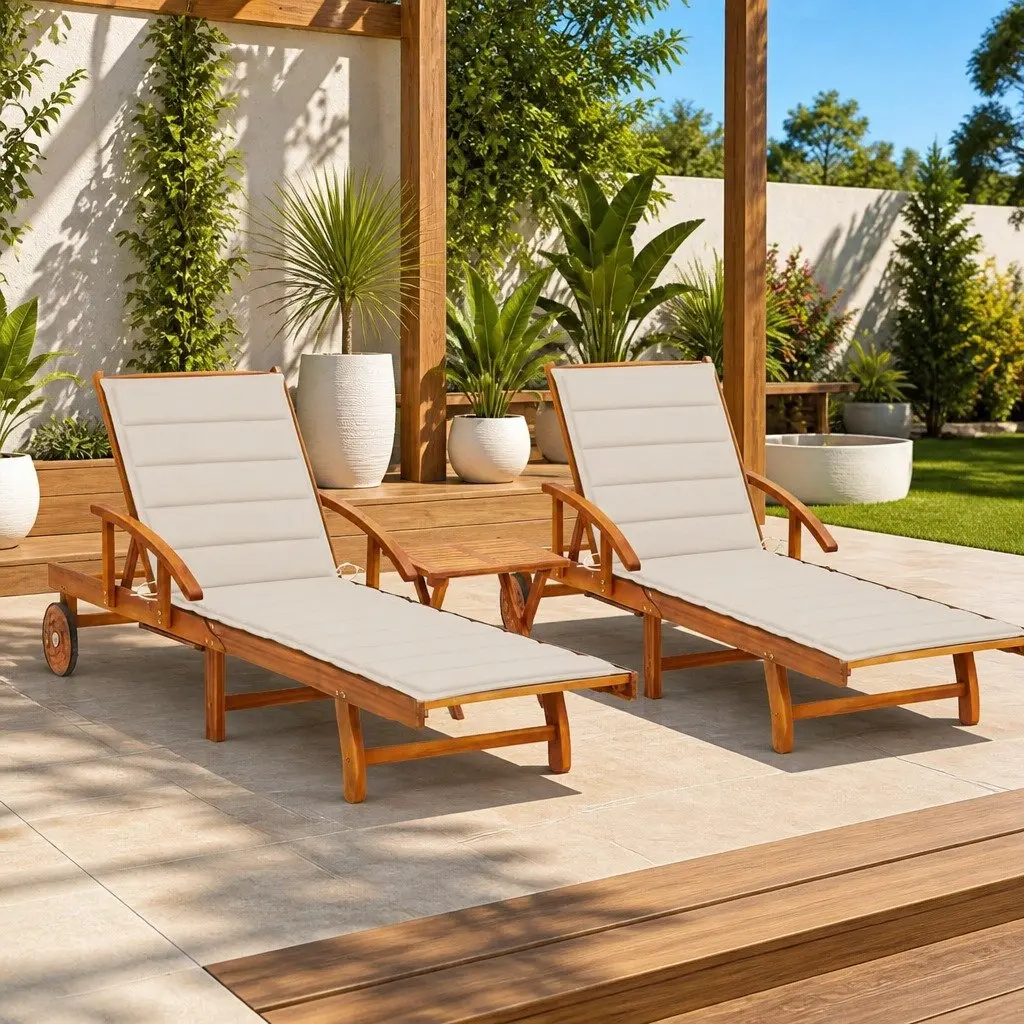 Solid Wood Sun Loungers Set with Cushions