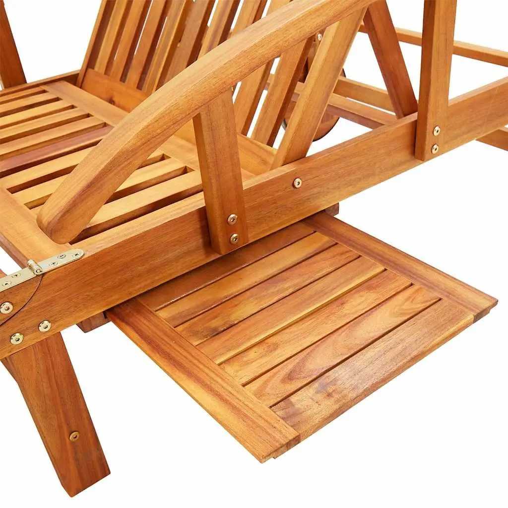 Sun Lounger Set 2 pcs Adjustable Backrest Acacia Wood Outdoor Patio Daybed Blue