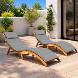 Affordable Comfort: 2 Cushioned Sun Loungers in Acacia Wood