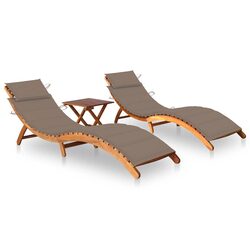 2 Sun Loungers Set with Side Table and Cushions in Taupe