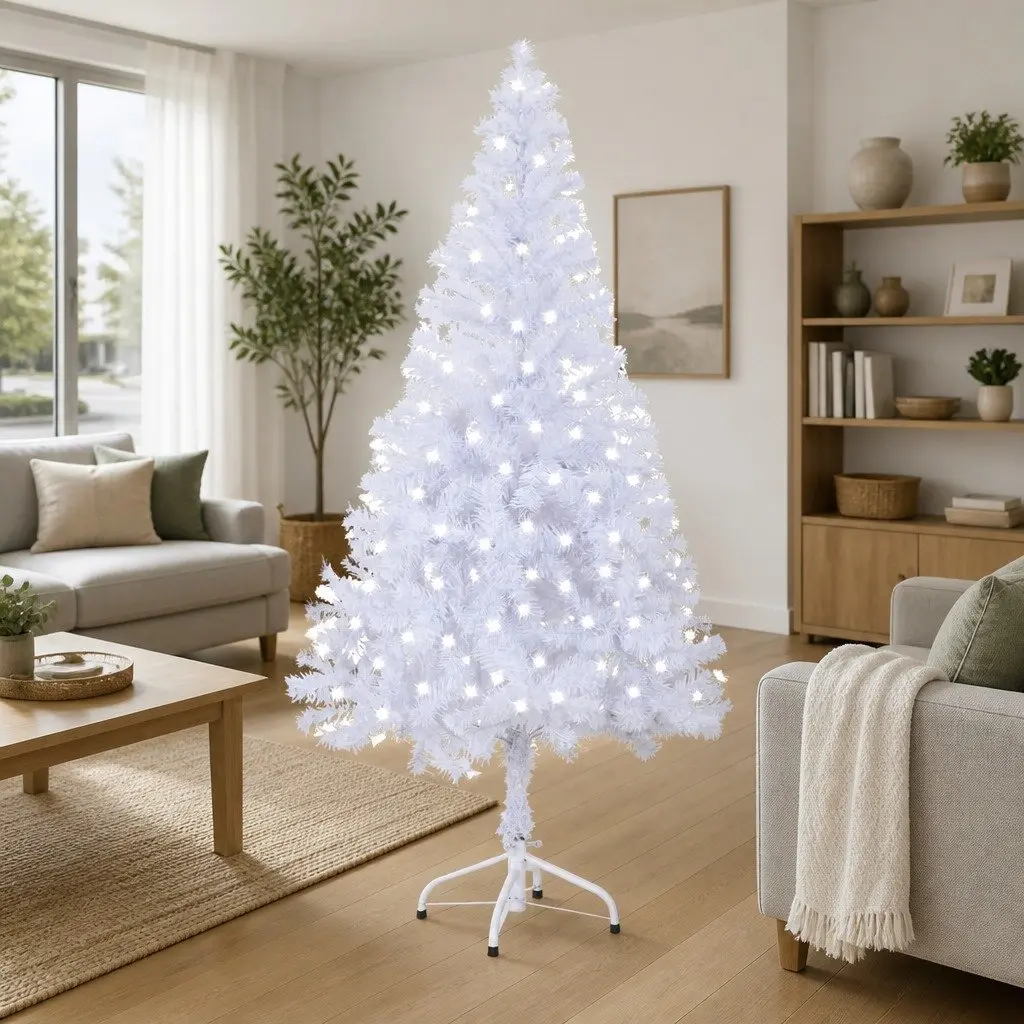 Artificial Christmas Tree Pre-lit 120cm White PVC Holiday Decor Indoor