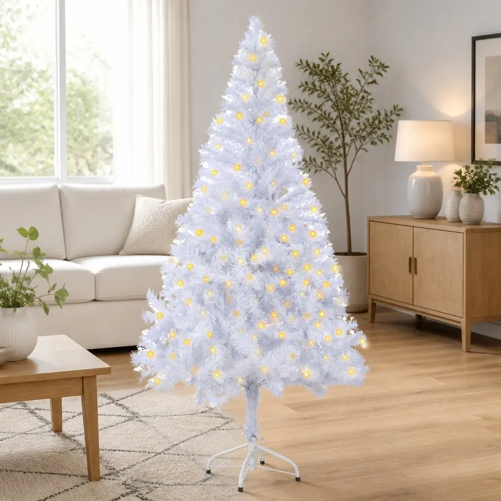 Artificial Christmas Tree Pre-lit 150cm White Holiday Decor
