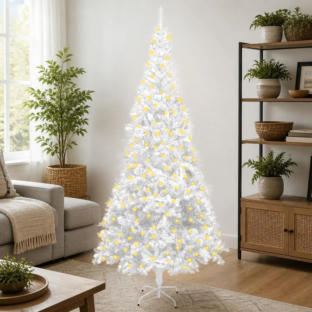 Artificial Pre-lit Christmas Tree 240cm White 1300 Branch Tips Holiday Decor