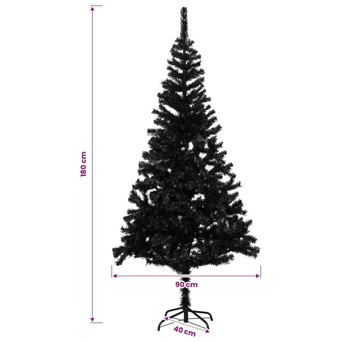 Artificial Pre-lit Christmas Tree 180cm Black with Stand