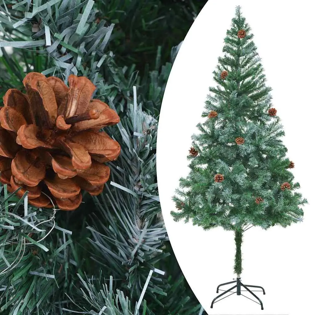 Artificial Christmas Tree 180cm Green Pre-lit with LED Lights and White Pine Cones