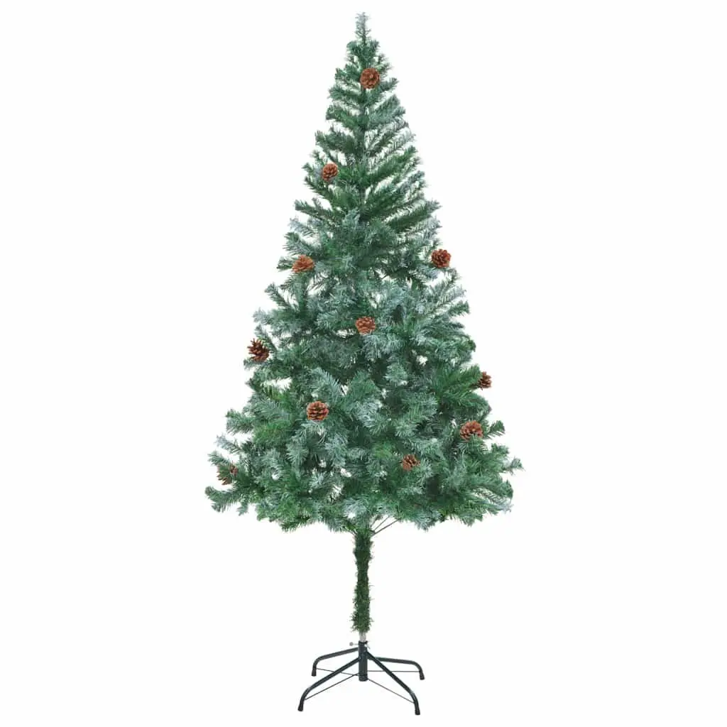 Artificial Christmas Tree 180cm Green Pre-lit with LED Lights and White Pine Cones