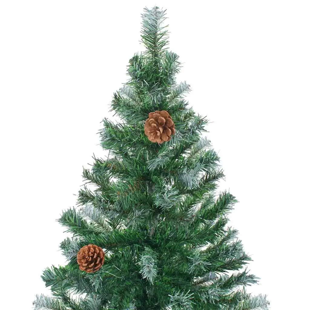 Artificial Christmas Tree 180cm Green Pre-lit with LED Lights and White Pine Cones