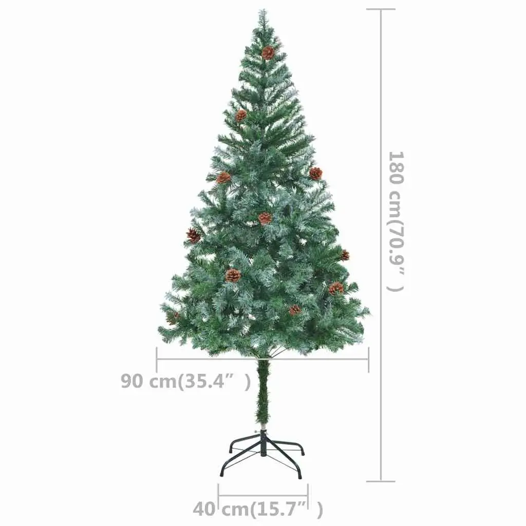 Artificial Christmas Tree 180cm Green Pre-lit with LED Lights and White Pine Cones