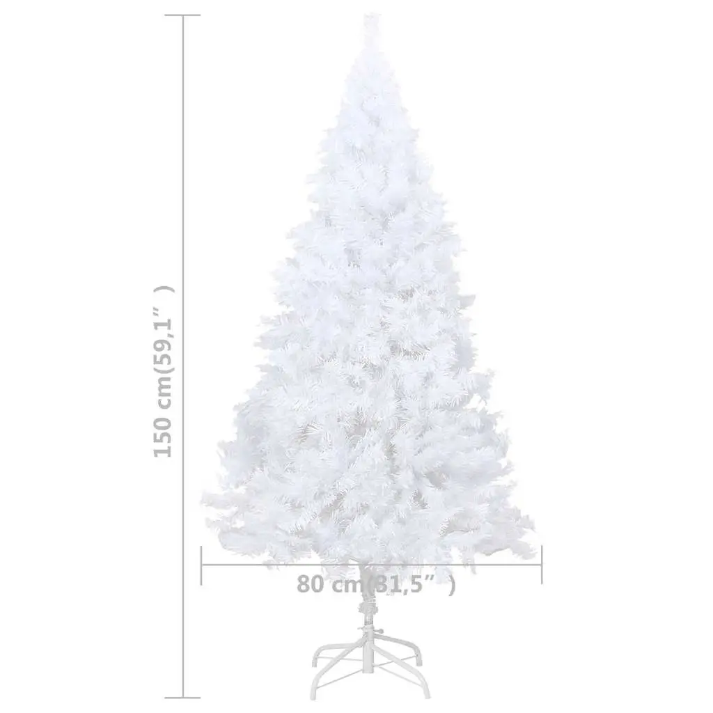 Artificial Christmas Tree Pre-lit White 150cm Thick Branches Holiday Decor