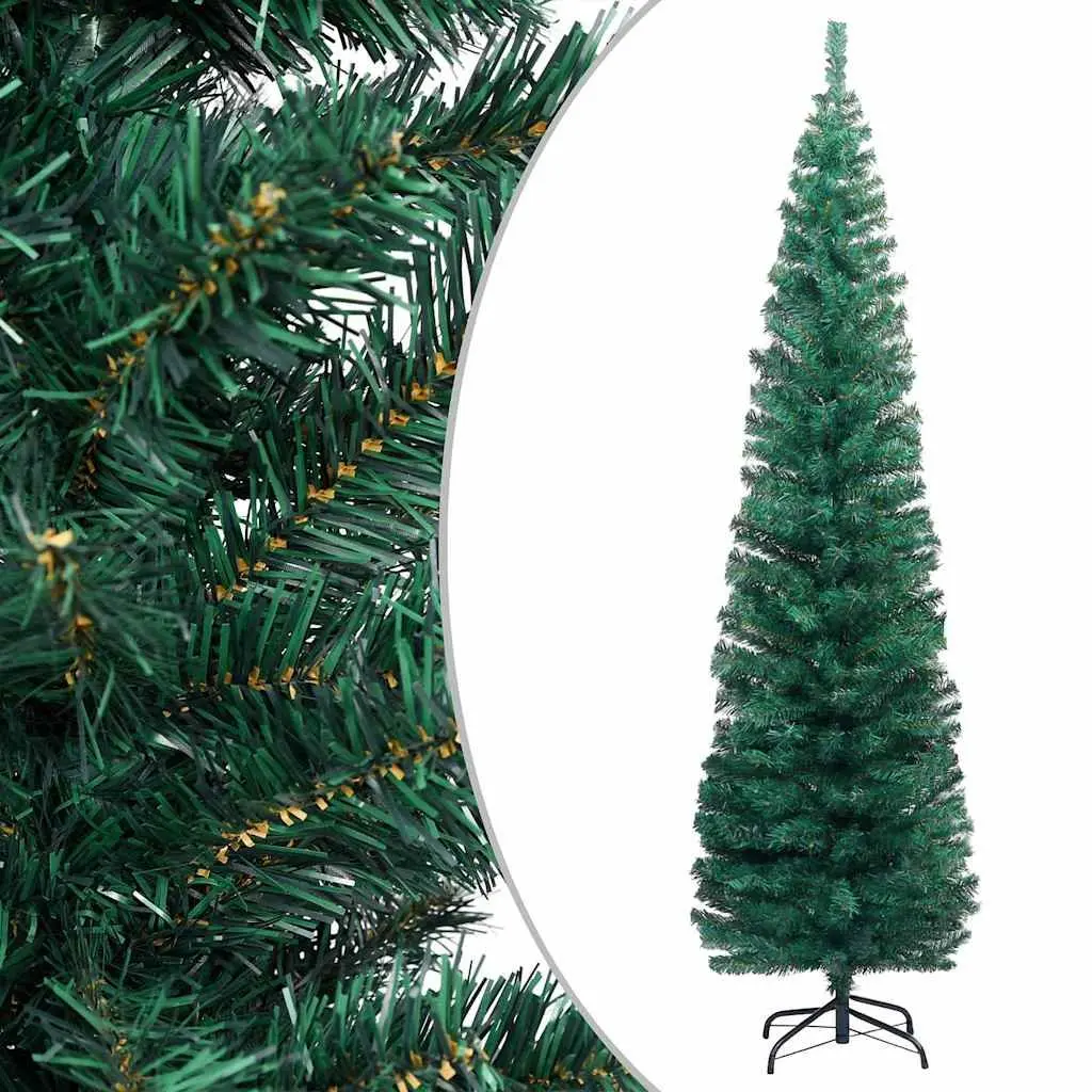 Slim Artificial Christmas Tree Pre-lit 240cm Green Indoor Holiday