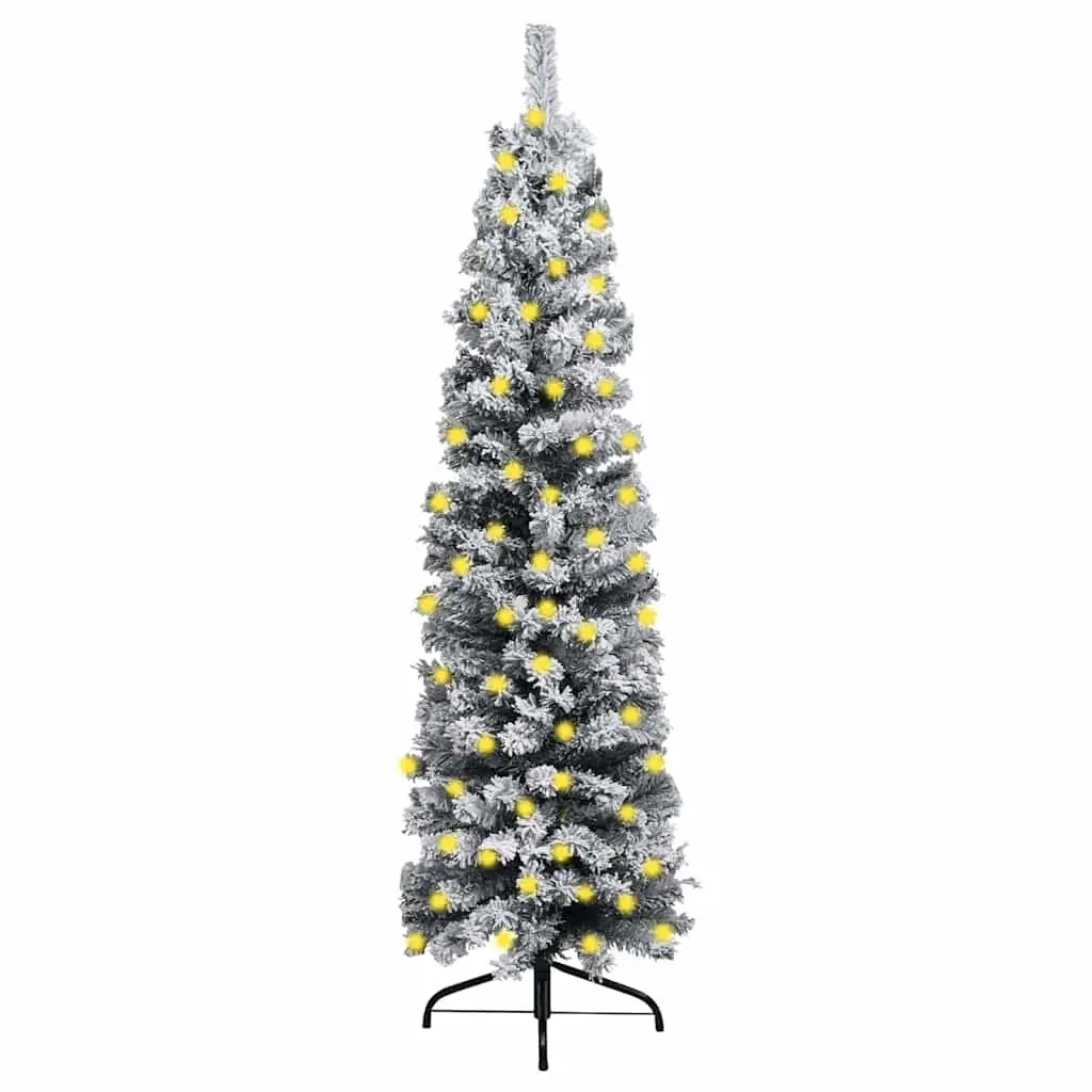 Artificial Christmas Tree Pre-lit 210cm Green Flocked PVC Holiday Decor
