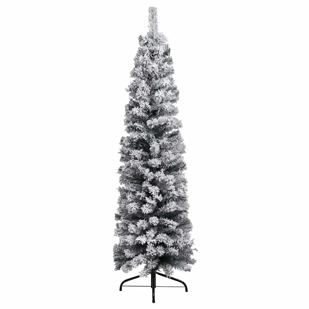 Artificial Christmas Tree Pre-lit 210cm Green Flocked PVC Holiday Decor