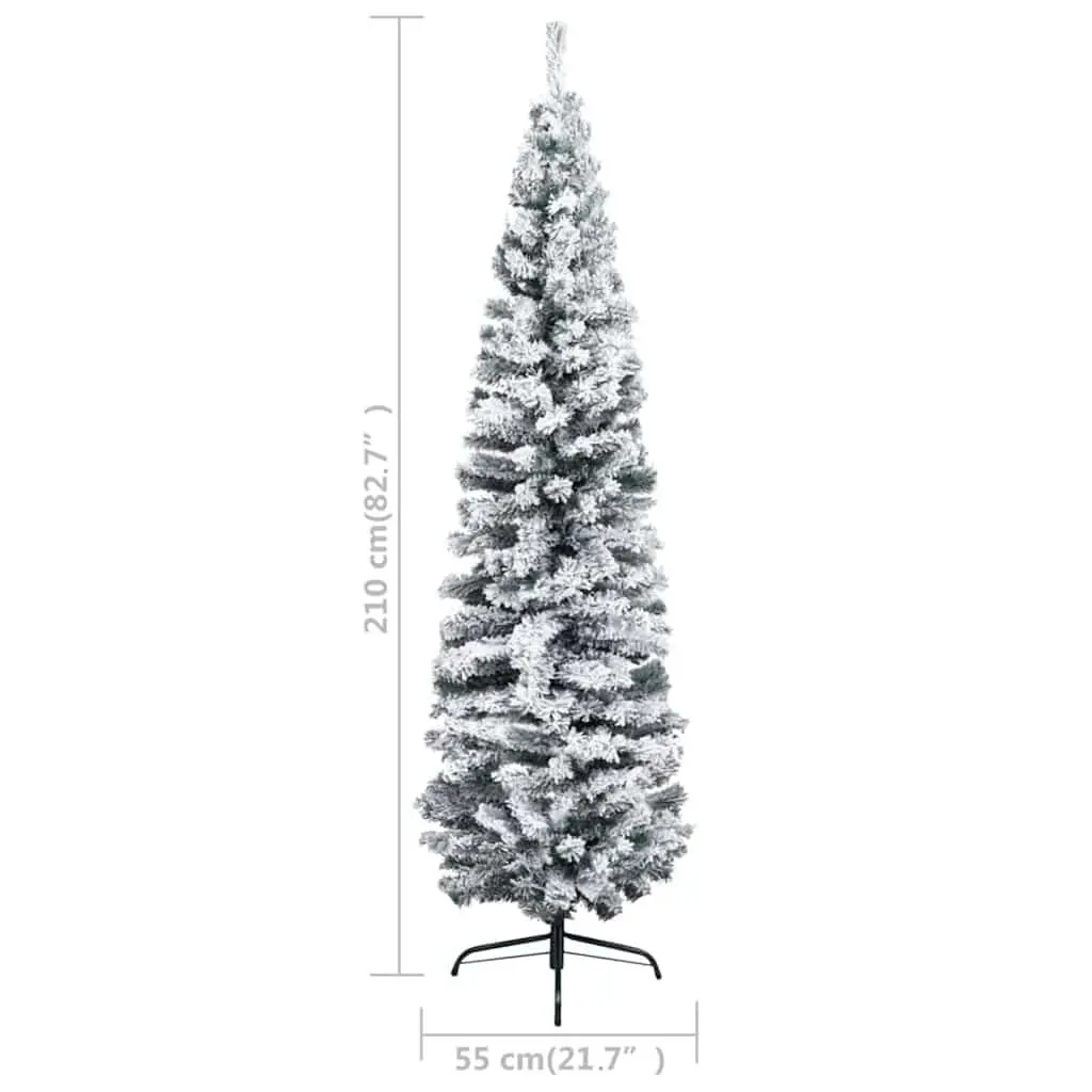Artificial Christmas Tree Pre-lit 210cm Green Flocked PVC Holiday Decor
