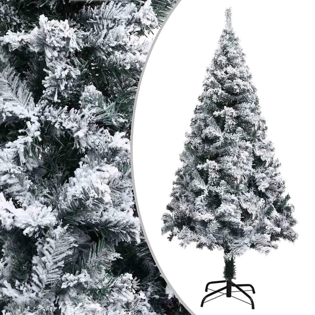 Artificial Christmas Tree Pre-lit Flocked Snow Green 180cm Holiday Decoration