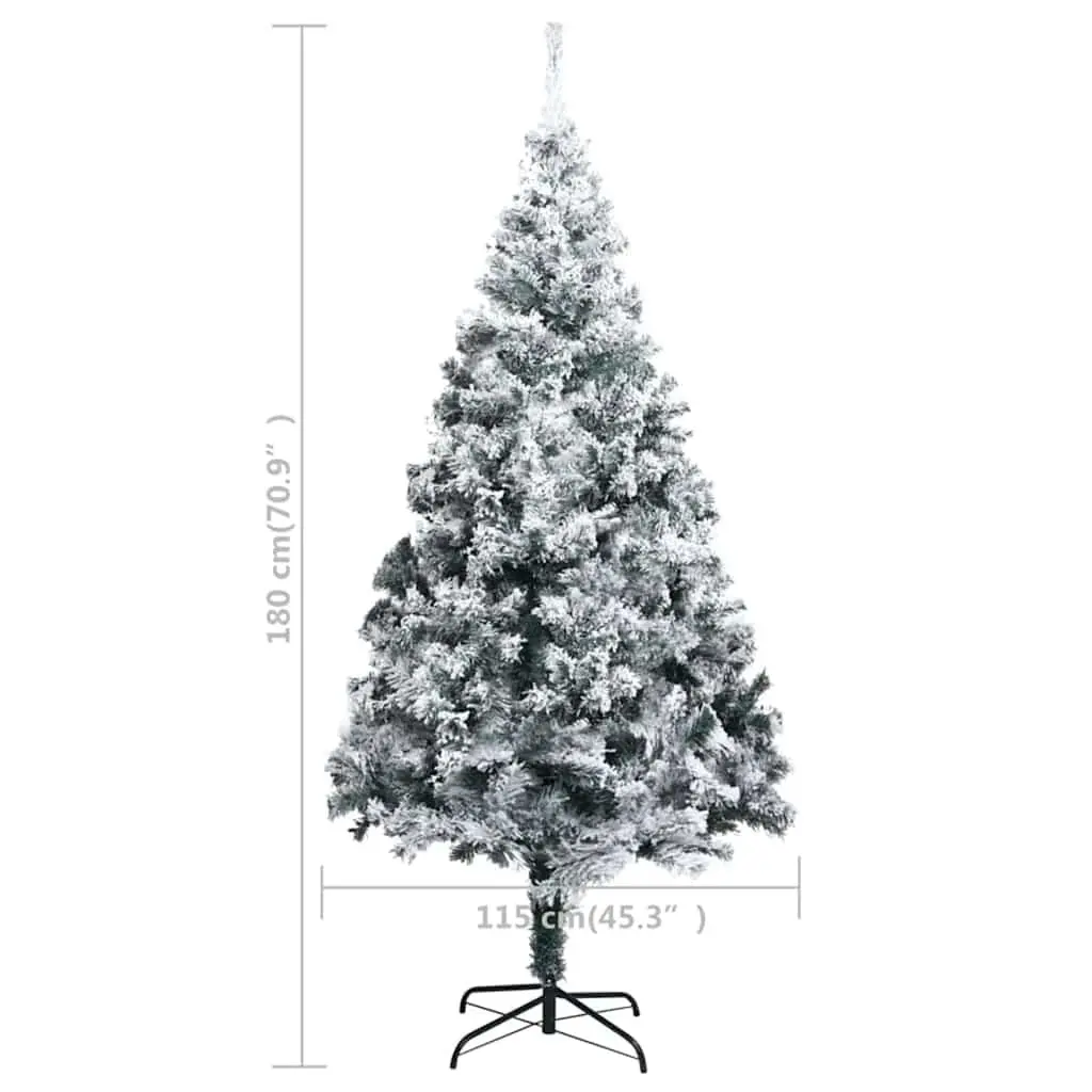 Artificial Christmas Tree Pre-lit Flocked Snow Green 180cm Holiday Decoration