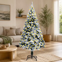 210cm Pre-lit Christmas Tree with Flocked Finish