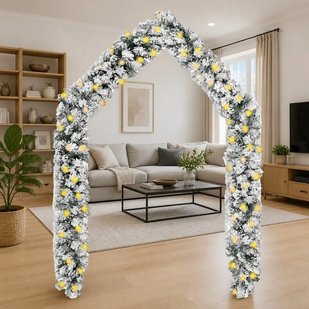 LED Christmas Garland Green Flocked Snow 10m PVC Holiday Decoration