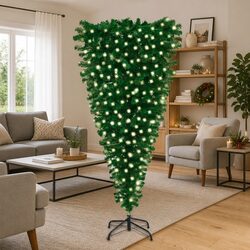 Upside-Down Artificial Pre-lit Christmas Tree Green 210cm Holiday Decoration