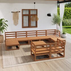 Reliable 10-Piece Garden Lounge Set in Brown Pinewood