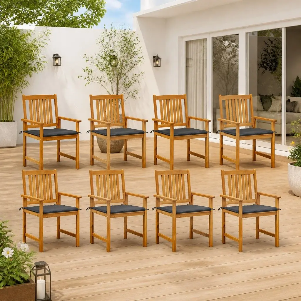 Outdoor Garden Chairs Set 8 Piece Solid Acacia Wood Cushions Anthracite